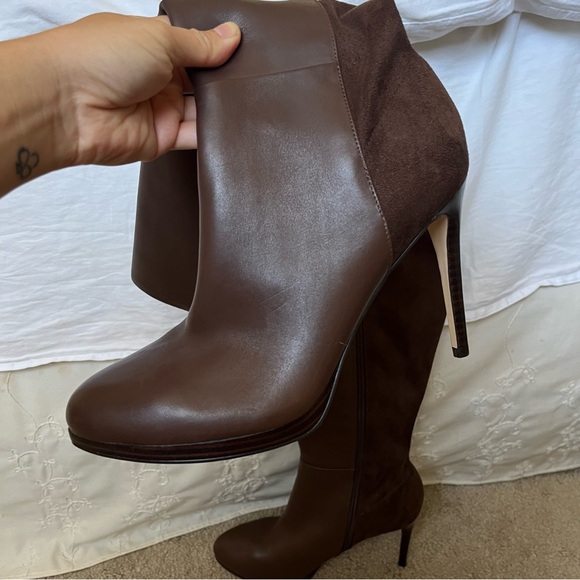 New Nine West Quizme Knee High Platform Heel Suede Brown Leather Boots Sz 9 WC - Picture 6 of 16